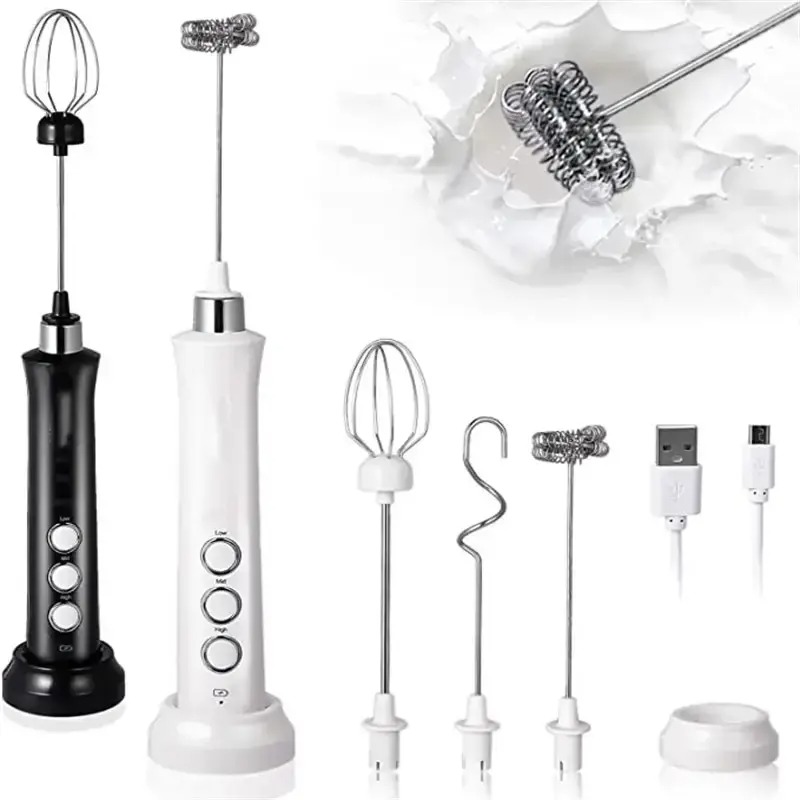 Electric Milk Frother Handheld - เครื่องตีฟองนมไฟฟ้า 3 in 1 แบบชาร์จได้ เครื่องทำฟองนมแบบมือถือ
